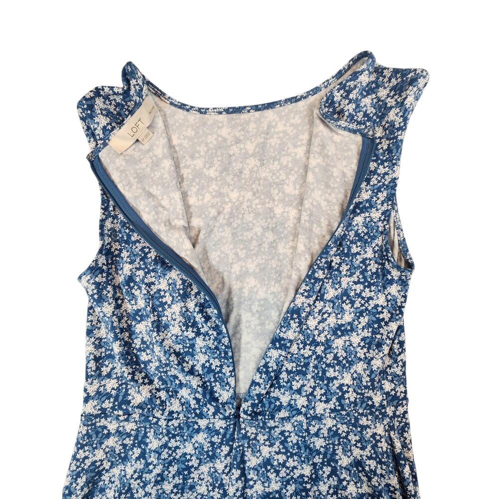 LOFT Ann Taylor Petite Blue White Floral Sleeveless Midi Dress Size 6P stretchy - Picture 5 of 9
